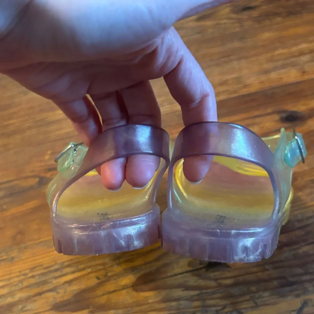 Cat & Jack Translucent Multi Color Jelly Sandals with Yellow and Pink